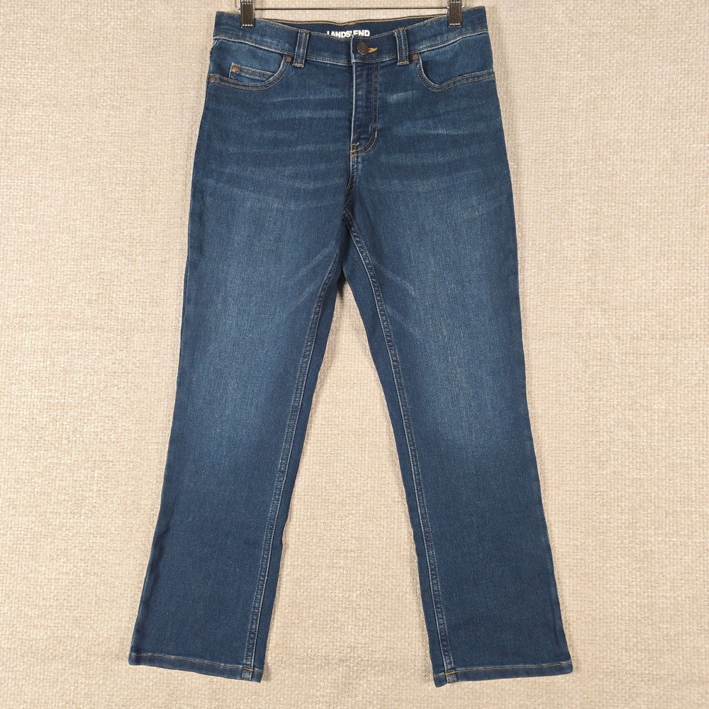 Lands End Boys Husky Denim Jeans Dark Wash Straight Leg Size 10H Stretch Blue‎